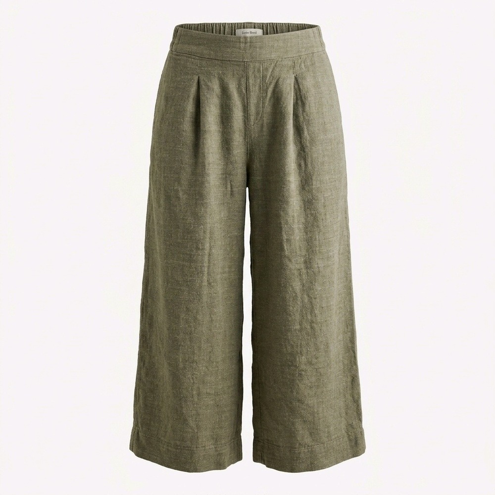 Ella Moss Olive Green Linen Blend Wide Leg Pleated Culotte Pants Womens Small